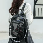 High Quality Leather Multifunctional Backpack With Diamond Stickers Large Capacity Mochilas Luxurious Women's Designer Brand Bag - Image 5
